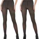 EXQUISLIFE Fleece Lined Tights Sheer Women - Fake Translucent Warm Pantyhose Leggings Sheer Thick Tights, for Winter 2 Pcs Regular Size Inseam 30", Length ~ 42", Waist 12"