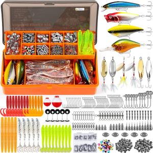 PLUSINNO 353 PCS Fishing Lures, Upgrade Fishing Tackle Box with Tackle Included, Crankbaits, Hooks, Weights, Other Accessories, Fishing Lure Bait Gear Equipment Kit Gift for Men Freshwater Bass