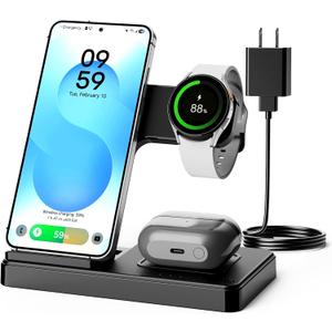 3-in-1 Charging Station for Samsung, Foldable Wireless Charger Stand