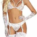 Women Lingerie with Stockings and Gloves or Eye-mask,Garter Belt Lingerie Set, Size S