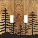 Farmhouse Tree Woodland Wood Wall Plate Light Switch Cover Decorative 2 Gang Double Toggle Switchplate Electrical Faceplate for Bathroom Kitchen Bedroom 4.9 X 5 IN