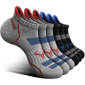 BULLIANT Men Running Socks 6Pairs-Ankle Athletic Socks Wicking Cushioned for Men Walking-Arch Compression Support, 13-15, 6pairs-black/Gray Heather3099