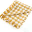 100% Cotton Throw Blanket Plaid Soft Lightweight Cozy Farmhouse Tassels Summer Thin Breathable Throws for Couch Sofa Bed (50" 60" Yellow)