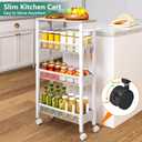 Vivihomety Utility Slim Storage Cart, 4 Tier Small Rolling Kitchen Laundry Room Cart with Wood Top, Metal Bathroom Storage Cabinet Mobile Shelf Unit Organizer Trolley with Handle for Narrow Space, 7.1 inch wide