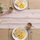 Artoid Mode Pink Flower Pearl Pink Gauze Table Runner 10FT, Seasonal Sheer Dining Holiday Wedding Birthday Baby Shower Table Decor for Home Party