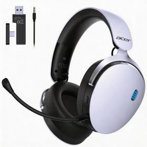 Acer 2.4GHz Wireless Gaming Headsets for PS5, PS4, PC, Switch, Tri-Mode Gaming Headphones with Noise Canceling Mic, Stereo Sound, 40+Hr Battery, 50mm Drivers - White