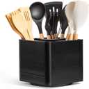 Extra Large Rotating Utensil Holder for Kitchen Counter, Large Wooden Utensil Holder with 4 Compartments, Black