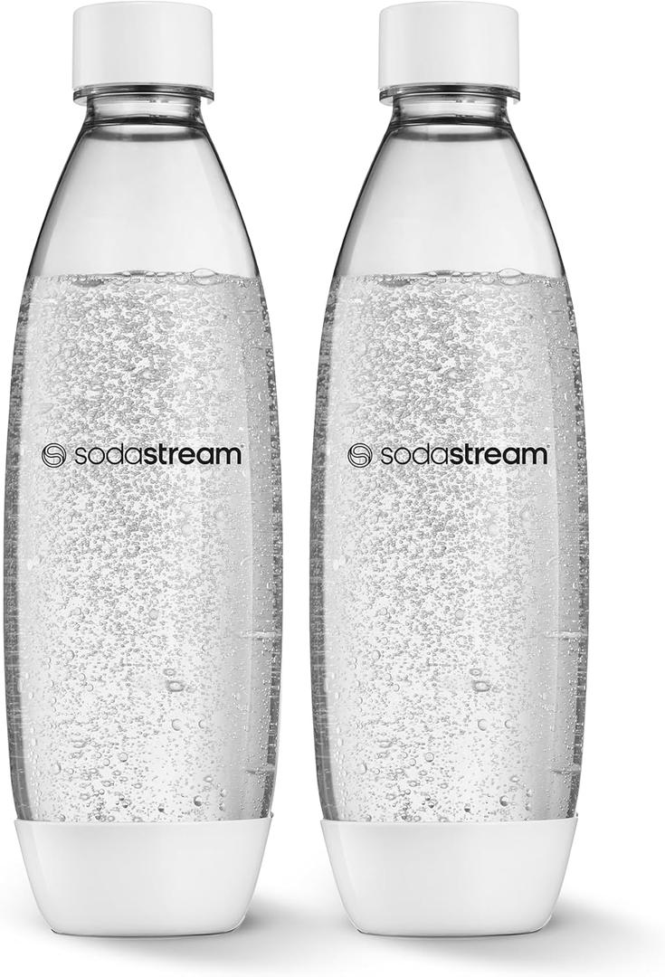 Sodastream 1L Twin Pack Dishwasher Safe Slim Bottle (White) (33.8 Ounces)