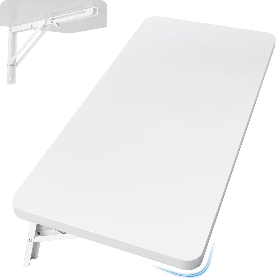 Neoaider Upgrade Wall Mounted Folding Table 31.5L x 15.7W, Laundry Folding Table with Heavy Duty Metal Collapsible Shelf Brackets, Wall Mounted Desk Fold Down for Small Spaces, White