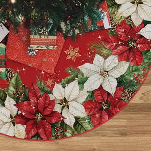 Christmas Tree Skirt Red Poinsettia Christmas Decorations Xmas Tree Mat 36 Inch Winter Christmas Decor for Home