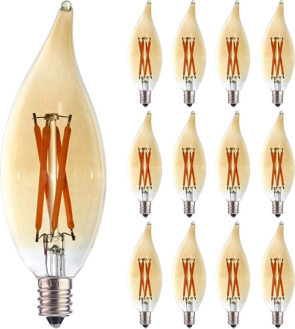 12 Pack C32 Flame Tip Filament LED Bulb, 4W Equals 25W 40W Soft Warm Light, E12 Candelabra Base Edison Bulb, Amber Glass Light Bulb for Pendant Chandelier Ceiling Fan 12 Pack C32 Flame Tip Filament LED Bulb, 4W Equals 25W 40W Soft Warm Light, E12 Candelabra Base Edison Bulb, Amber Glass Light Bulb for Pendant Chandelier Ceiling Fan