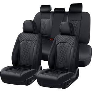 FLORICH Car Seat Covers Full Set Leather Seat Cover Waterproof Car Seat Cushion 5 Seats Interior Covers Full Wrapping Edge Seat Protector Universal Fit for Most Cars Trucks SUV, Black