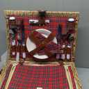 Wicker Picnic Basket for 4 with Waterproof Picnic Blanket and Insulated Cooler, Willow Hamper for Camping, Outdoors, Photoshoot, or a Birthday, Valentines Day, Wedding Gift (Red Grid)