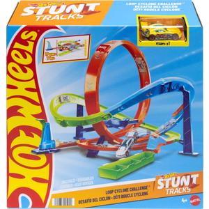 Hot Wheels Toy Car Track Set, Action Loop Cyclone Challenge Track Set, 2 Ways to Play & Easy Storage, with 1:64 Scale Toy Car