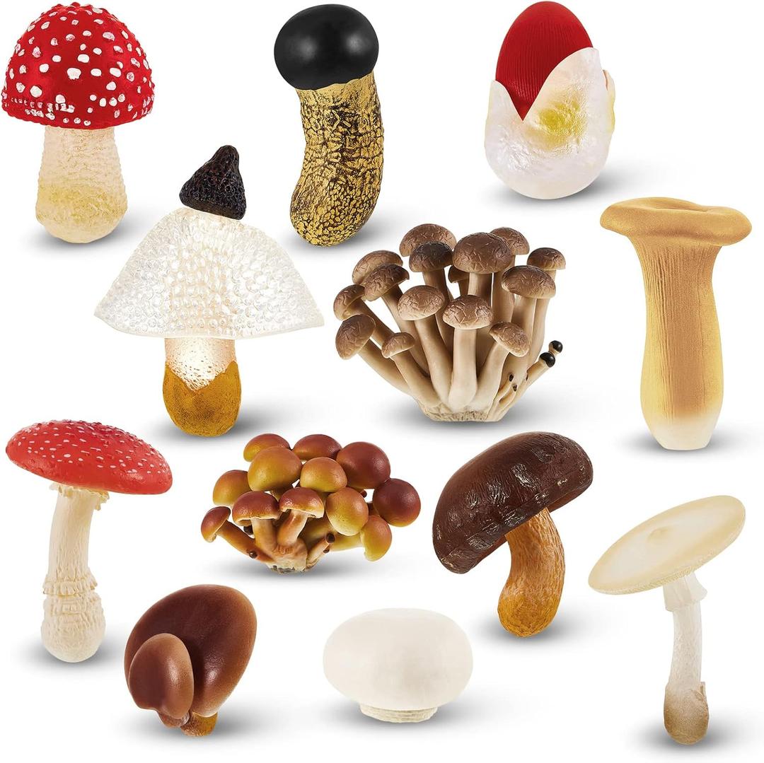 Deekin 12 Pcs Figure Mini Miniatures Figurines Mini Realistic Decor Themed Party Gifts for Diorama Projects Birthday Gift Learning (Mushroom)