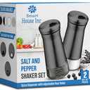 The Original Salt and Pepper Shakers Set - Black  - Spice Dispenser with Adjustable Pour Holes - Stainless Steel & Glass - Set of 2 Bottles