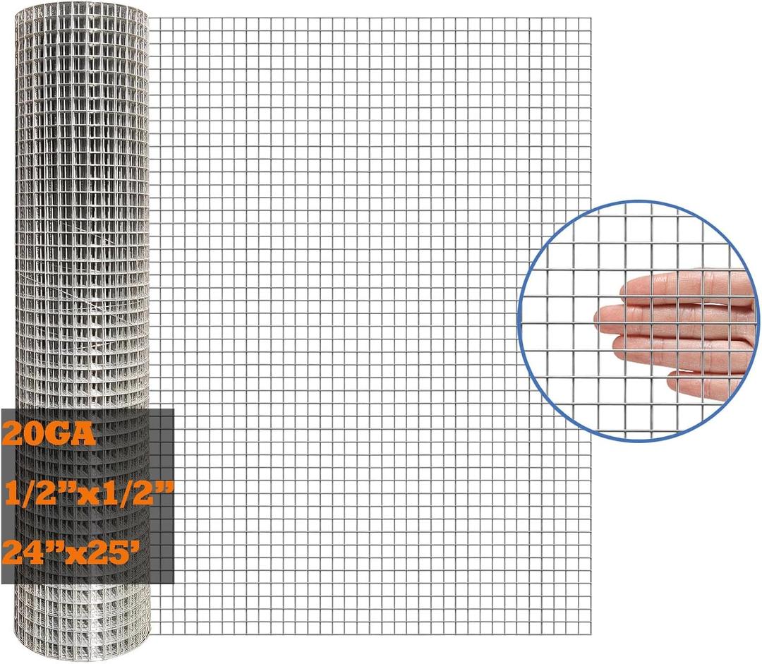 Galvanized After Welding Hardware Cloth 24 in x 25 ft - 1/2 x1/2 inch Mesh 20GA