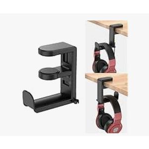 meiboshin 3in1 Gaming Headset and Controller Holder, Under Desk Mount with Adjustable Clamp, Rotating Hook, 2 Controller Holders for Gaming Equipment Desk Accessories, Black