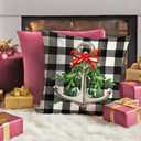 2 x Fahrendom Merry Christmas Nautical Decorative Throw Pillow Covers 18 x 18 Set of 4, Beach Coastal Xmas Shell Anchor Holly Jolly Pillowcase, Winter Holiday Buffalo Plaid Couch Cushion Case Home Decor