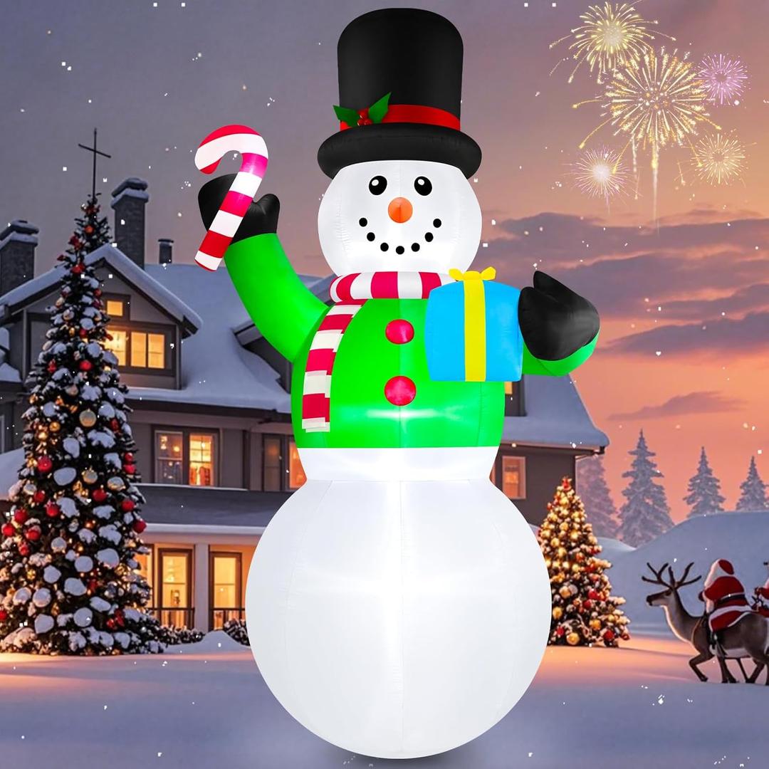 Danxilu 12ft Tall Christmas Inflatables Snowman Decorations Outdoor, Giant Blow Up Candy Cane Snow Man Yard Decor with Led Lighted for Front Outside Lawn Holiday Vacation Party