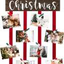 Christmas Card Holder Display, Card Holder Wall Display, Merry Christmas Wooden Decor, Xmas Hanging Picture Holders with 24 Photo Clips, Xmas Decor for Wall Door Window Home