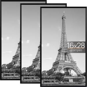 upsimples 16x28 Poster Frame, Easy Slide-In Assembly, Black, 3 Pack