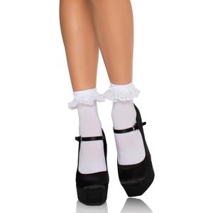 Diem Lace Ruffle Anklet Socks (One Size, White)