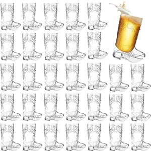 Xeehwb 30 Pcs Mini Cowboy Boot Shot Glasses,1oz Plastic Western Cowboy Beer Mugs,Reusable Cowgirl Party Decorations Supplies for Birthday,Theme Party (Clear)