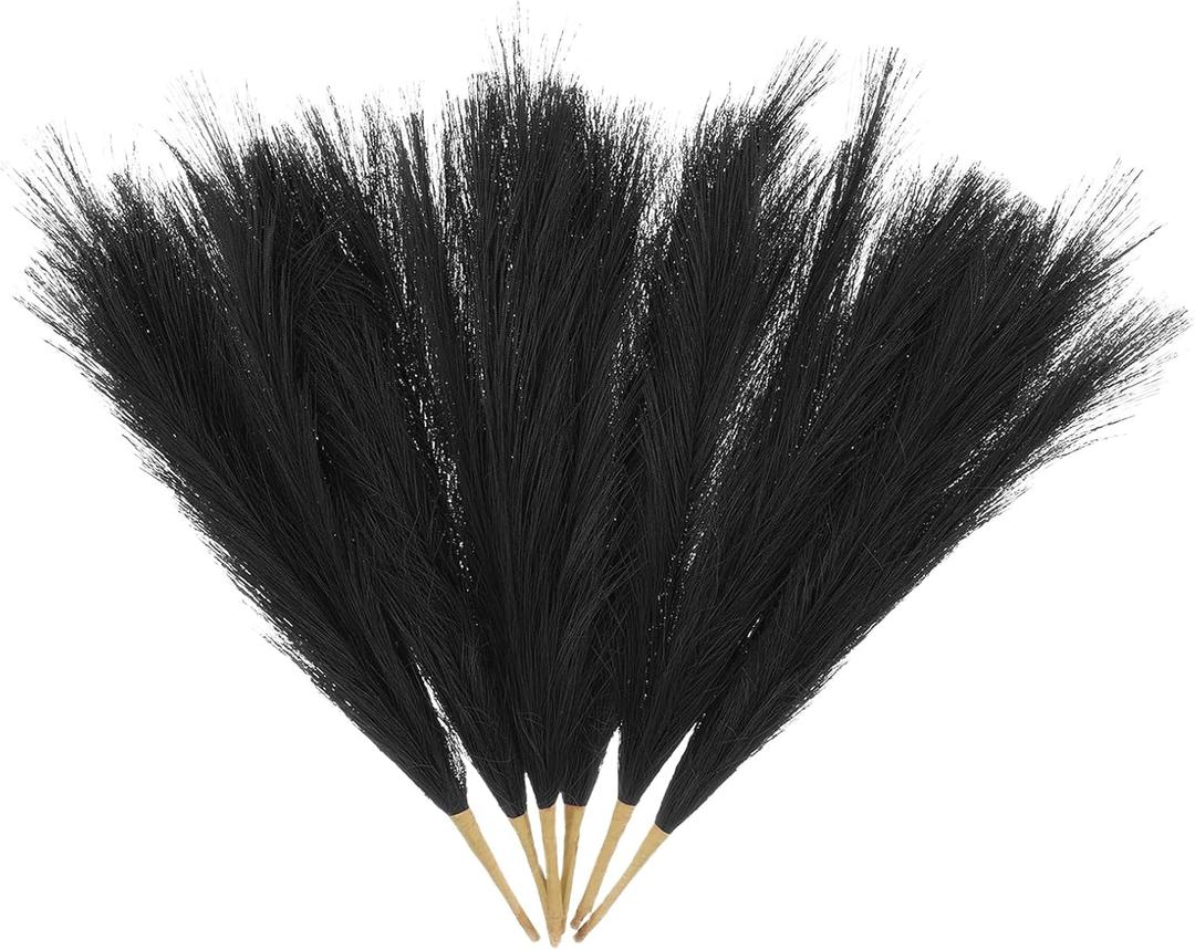uxcell 6 Pcs Faux Pampas Grass 42.5cm/16.5" Dried Pampas Grass Decor 9 Branches, Black