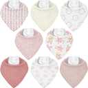Muslin Baby Bibs 8 Pack, Baby Bandana Drool Bib for Drooling and Teething, Cotton Soft Absorbent for Girls Boys (Pink Floral)
