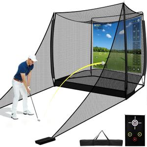 10x8FT Golf Practice Net with 2 Net Side Barriers Outdoor Indoor Golfs Hitting Net with HD Impact Screen Kit for Backyard Home Easy Set up Golf Training for Garage