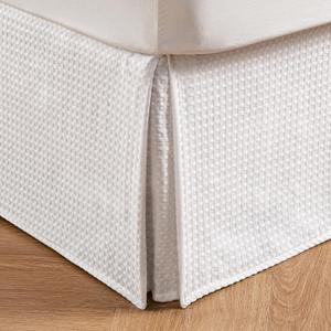 MIYE Pleated Waffle Weave Bed Skirt, Tailored Dust Ruffle 14 Inch Drop Easy Fit, Machine Washable,No Split Corners (White, Queen - 14" Drop)