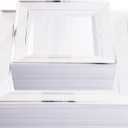 Liacere 100PCS White and Silver Square Plastic Plates - 50PCS Heavy Duty 9.5inch White Dinner Plate and 50PCS 6inch Dessert Plates-Silver Disposable Plate for PartyWedding