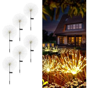Solar Fireworks Lights for Outside, 150LED 8 Modes Fireworks Solar Lights Outdoor, Fairy Garden Flowers for Yard Pathway Wedding Party Christmas Diwali Garden Decor 6Pack (Warm White)