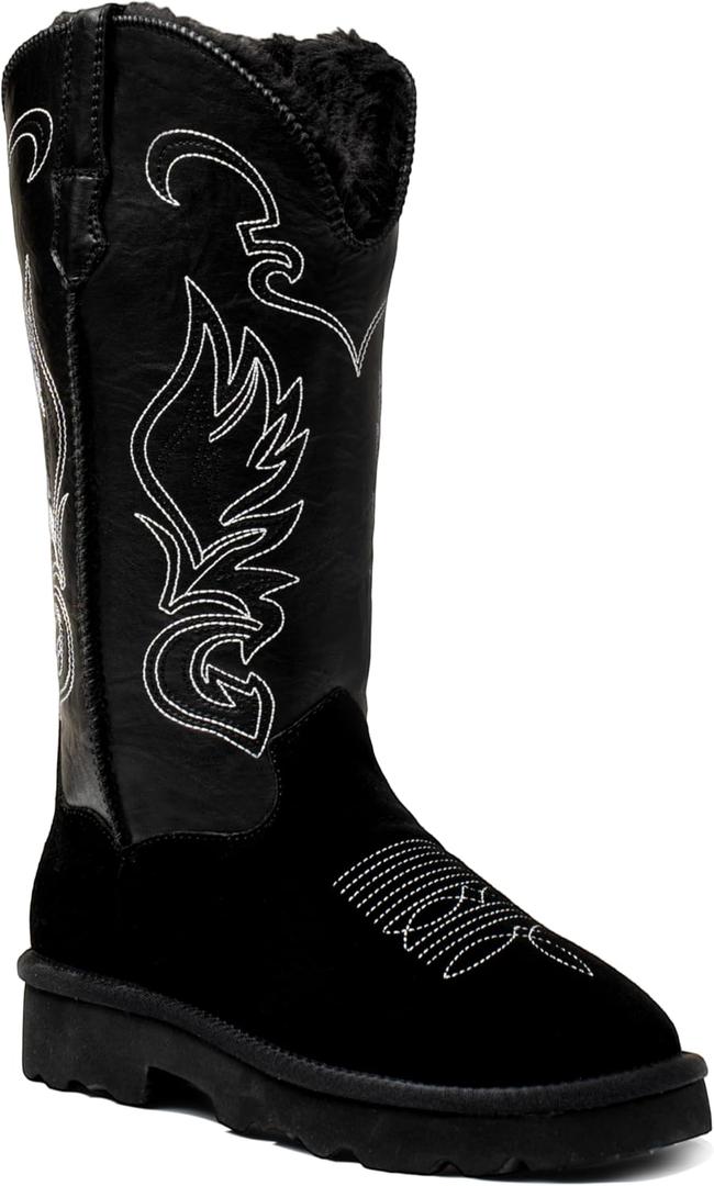 Genuine Leather Suede Platform Womens Winter Snow Boots Fur Lining Pull on Fuzzy Warm Boots with Memory Foam Lightweight Winter Shoes size:39 (Black)