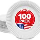 Stock Your Home 9-Inch Paper Plates Uncoated, Everyday Disposable Plates 9" Paper Plate Bulk, White, 100 Count