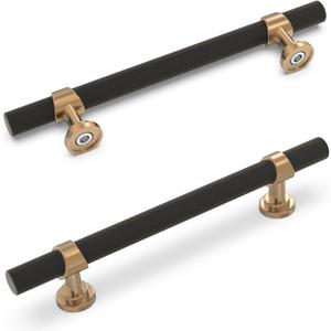 10 Pack 5 Inch Cabinet Pulls knurled Matte Black and Champagne Bronze Kitchen Cabinet Handles Aluminum and Zinc Alloy Drawer Pulls Solid Cabinet Hardware (5'' Hole Center(128mm))