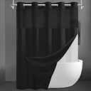 No Hook Slub Textured Shower Curtain with Snap in Liner - Black Fabric Outer Curtain & Waterproof Inner Liner, Hotel Style with See Through Top Window, 71x74 in