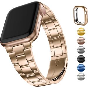 Fullmosa No Tools Needed Compatible with Apple Watch Bands for Women Men 41mm 40mm 38mm 46mm 49mm 45mm 44mm 42mm, Metal Strap with Case for iWatch Series 11 10 9 8 7 6 5 4 3 2 1 SE3/2/1 Ultra3/2/1, 38mm 40mm 41mm, Rose Gold