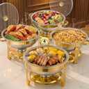 Chafing Dishes for Buffet,4 Pack 5QT Round Chafing Dishes for Buffet, Gold and Silver Stainless Steel Chafing Dishes with Glass Lid and Lid Holder,Food Warmers for Parties Buffet, Wedding, Birthday