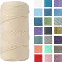 Polyester Cord 4mm 160 Yards Braided Macrame Cord, Elastic Yarn for Crocheting, Polyester Rope for DIY Hand Craft Bag Basket Cushion Home Decorations Projects (Beige)