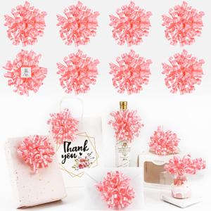 5 Inch Baby Pink Gift Bow Curly Ribbon Bows Set of 8, Double Faced Satin Ribbon Bow Premade Self Adhesive Bow Decorations for Party, Wedding, Holiday, Bows for Crafts, Wine Bottle, Presents