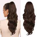 Ponytail Extension, Drawstring Ponytail Extension for Women 23 Inch Long Brown Wavy Pony Tails Hair Extensions Synthetic Clip in Ponytail Hairpiece for Women
