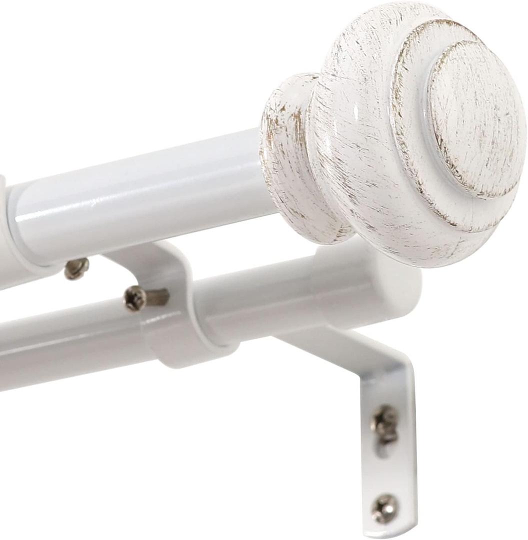 H.VERSAILTEX Elegant Window Treatment Telescoping Double Curtain Rod Set with Classic Cap, 3/4-Inch Diameter, Adjusts from 28 to 48 Inches, White
