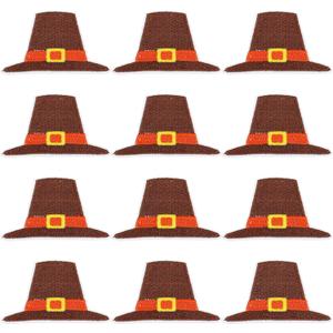 12 Pcs Thanksgiving Pilgrim Hat Iron On Patches, Thanksgiving Hats Embroidered Patches, Fall Appliques Sew on Iron on Patches for Autumn DIY Craft Clothing Bags Decoration Party Supplies