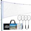Franklin Sports Badminton Net Sets - Outdoor Backyard + Beach Badminton Net + Equipment Set - (4) Rackets + (2) Birdies + Portable Net Included - Adults + Kids Set