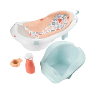 Fisher-Price Baby to Toddler Bath 4-in-1 Sling 'N Seat Tub with Removable Infant Support and 2 Toys, Summer Blossoms