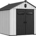 YITAHOME 8x10ft Resin Storage Structure, Outdoor 544 cuft Plastic Garden Storage Unit with Windows, Vents and Lockable Entrance, Waterproof Tool Organizer with Flooring for Lawn EquipmentGray