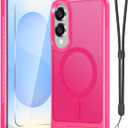 RMOCR for Samsung Galaxy S25 Edge Case with Screen Protector+Lanyard Wrist Strap,Magnetic Translucent Matte Rugged Slim Phone Cover Built in Invisible Kickstand [Fit for MagSafe],2025 Hot Pink
