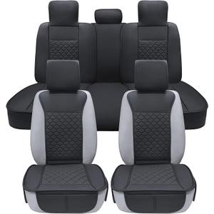 Elantrip Car Seat Cover Full Set Leather Car Seat Protector Universal fit for Most Cars SUVs and Trucks Water Proof Front and Rear Seat Protector Black